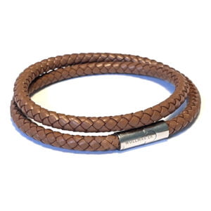 Leather bracelet light brown twisted 6mm