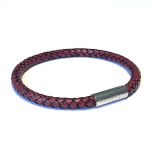 Dark red leather bracelet 6 mm
