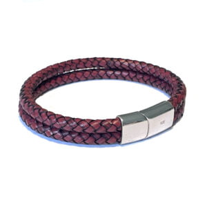 Leather bracelet dark red double