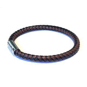 Leather bracelet black and brown 6 mm
