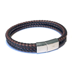 Leather bracelet black and brown double
